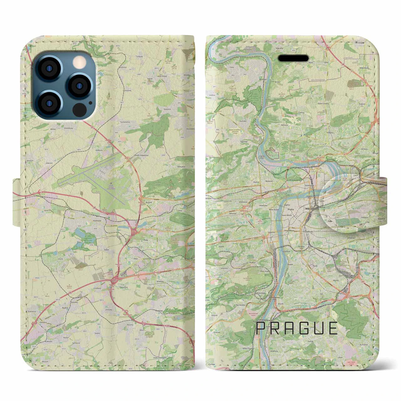 【プラハ(チェコ)】地図柄iPhoneケース(手帳タイプ)ナチュラル・iPhone 12 / 12 Pro 用