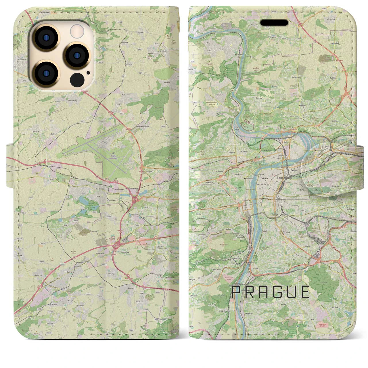 【プラハ(チェコ)】地図柄iPhoneケース(手帳タイプ)ナチュラル・iPhone 12 Pro Max 用