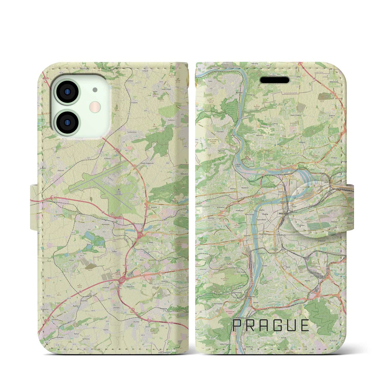 【プラハ(チェコ)】地図柄iPhoneケース(手帳タイプ)ナチュラル・iPhone 12 mini 用