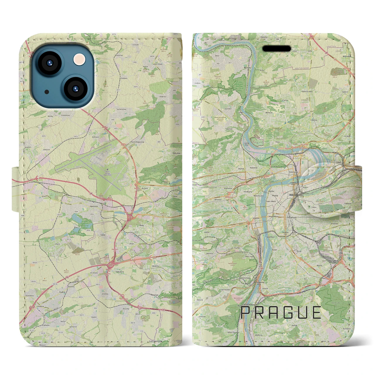 【プラハ(チェコ)】地図柄iPhoneケース(手帳タイプ)ナチュラル・iPhone 13 用