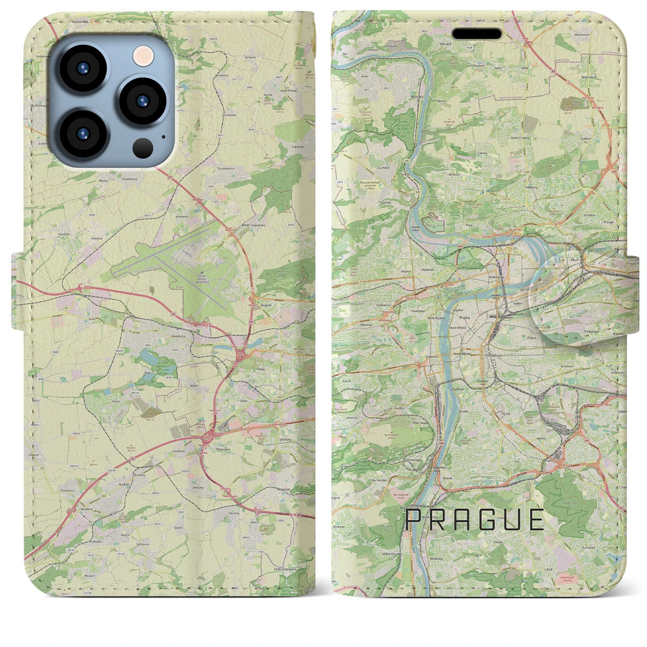【プラハ(チェコ)】地図柄iPhoneケース(手帳タイプ)ナチュラル・iPhone 13 Pro Max 用