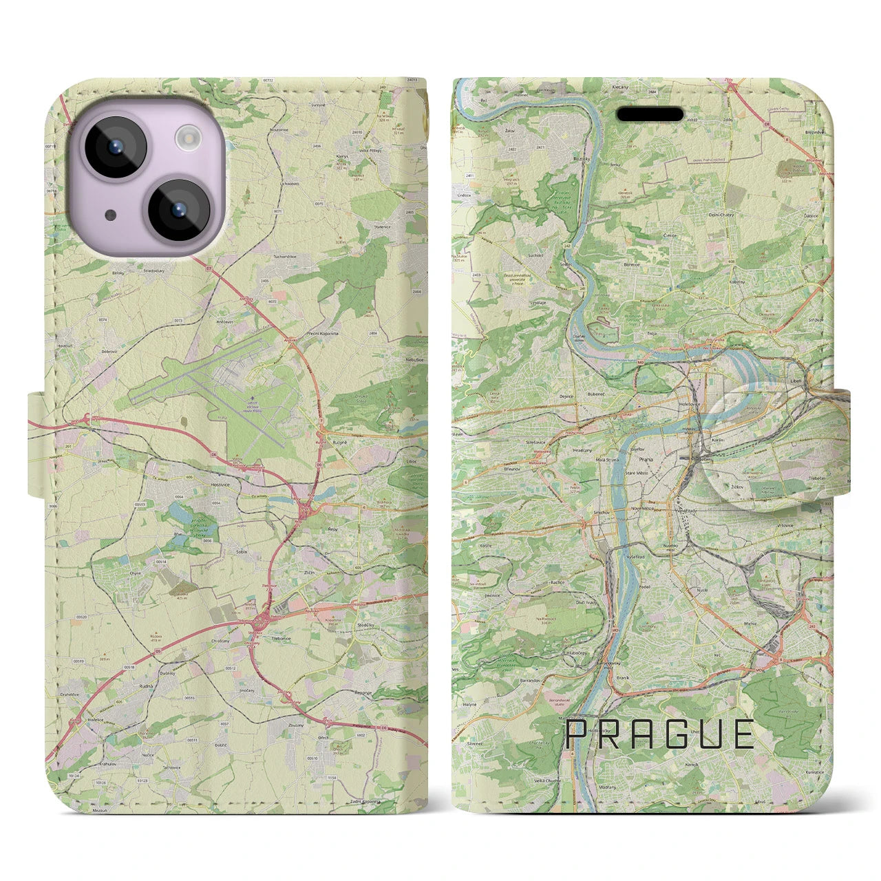 【プラハ(チェコ)】地図柄iPhoneケース(手帳タイプ)ナチュラル・iPhone 14 用