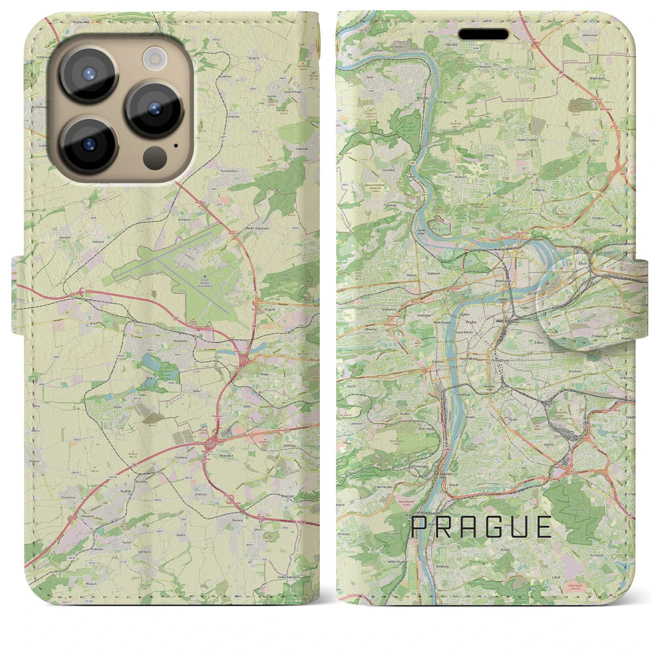 【プラハ(チェコ)】地図柄iPhoneケース(手帳タイプ)ナチュラル・iPhone 14 Pro Max 用