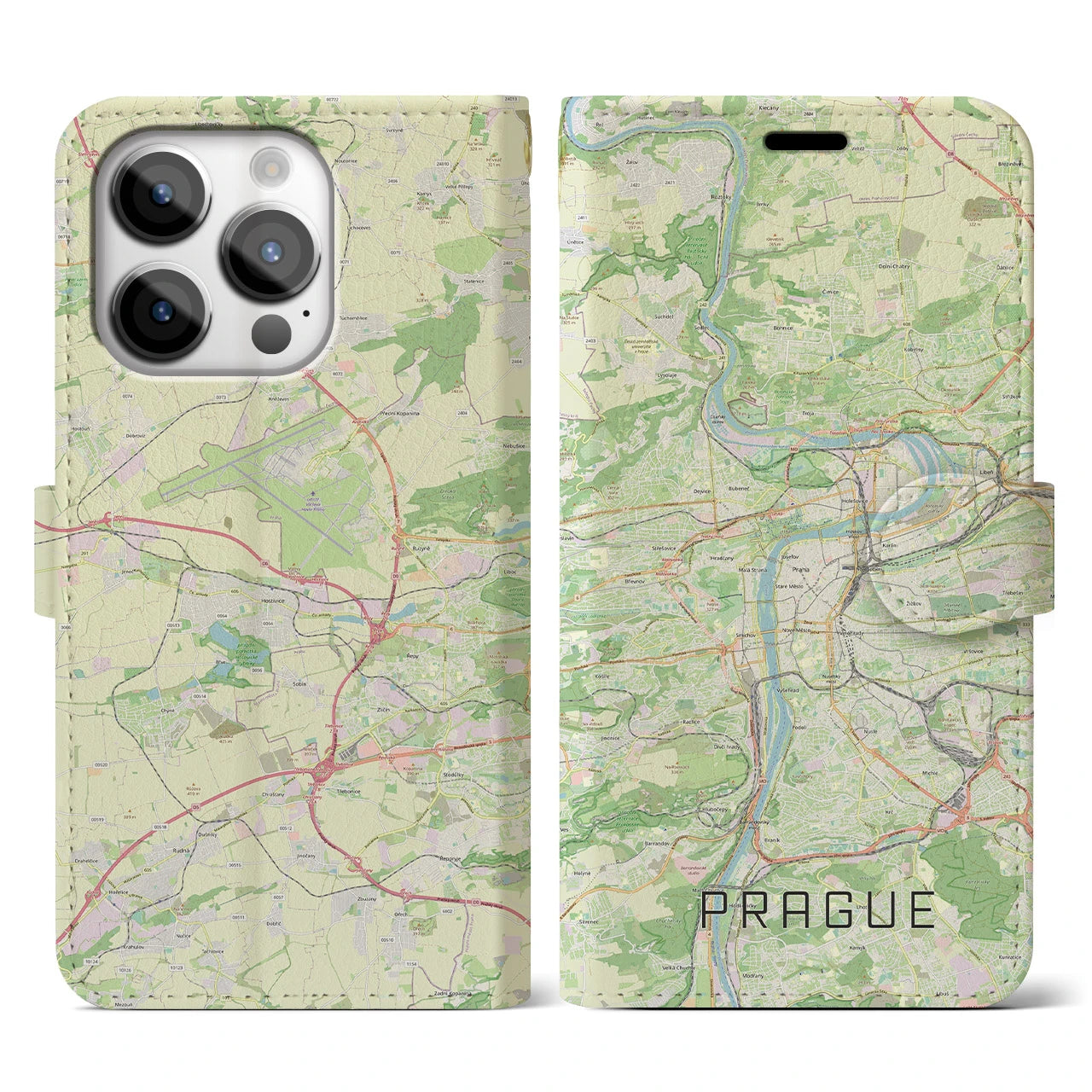 【プラハ(チェコ)】地図柄iPhoneケース(手帳タイプ)ナチュラル・iPhone 14 Pro 用
