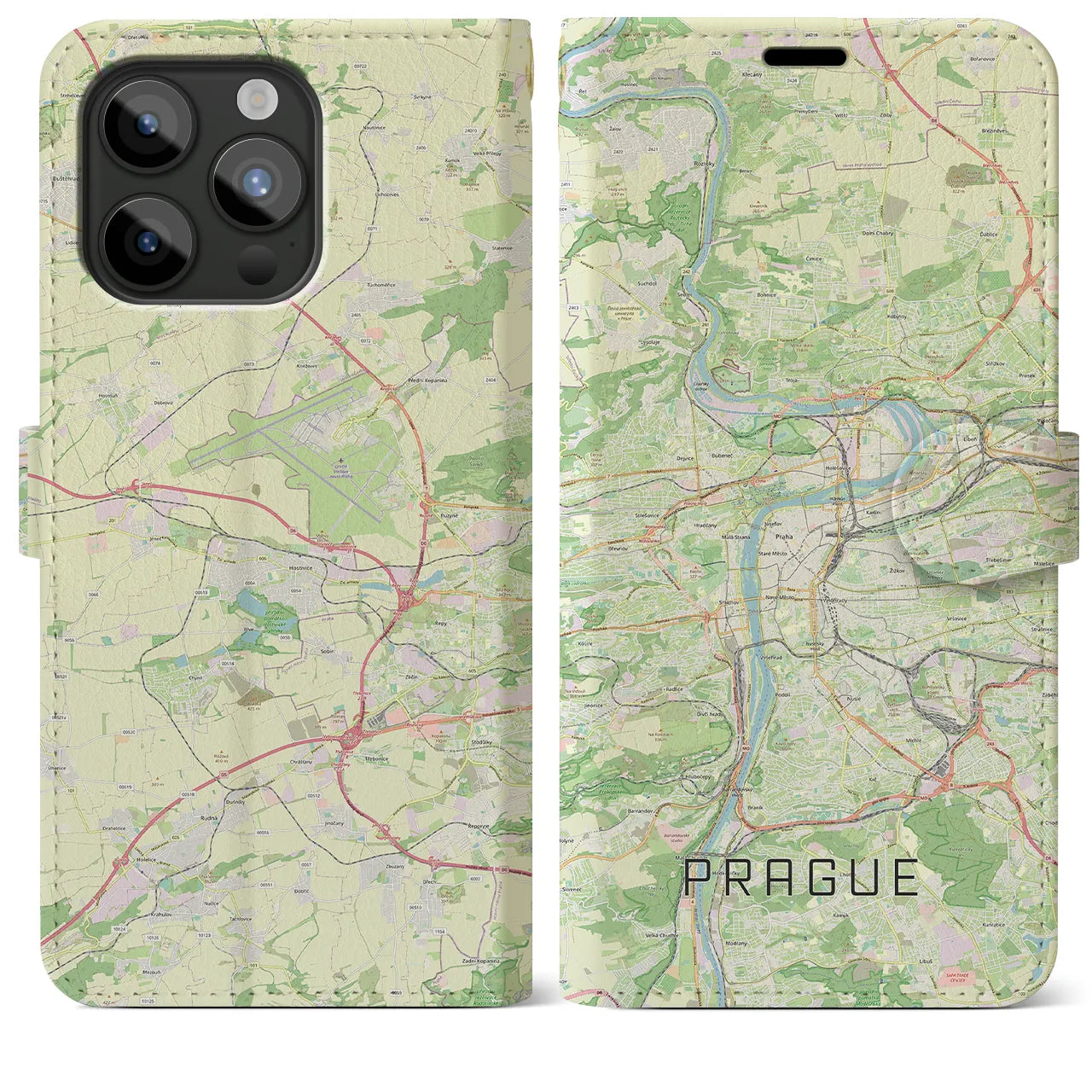【プラハ(チェコ)】地図柄iPhoneケース(手帳タイプ)ナチュラル・iPhone 15 Pro Max 用