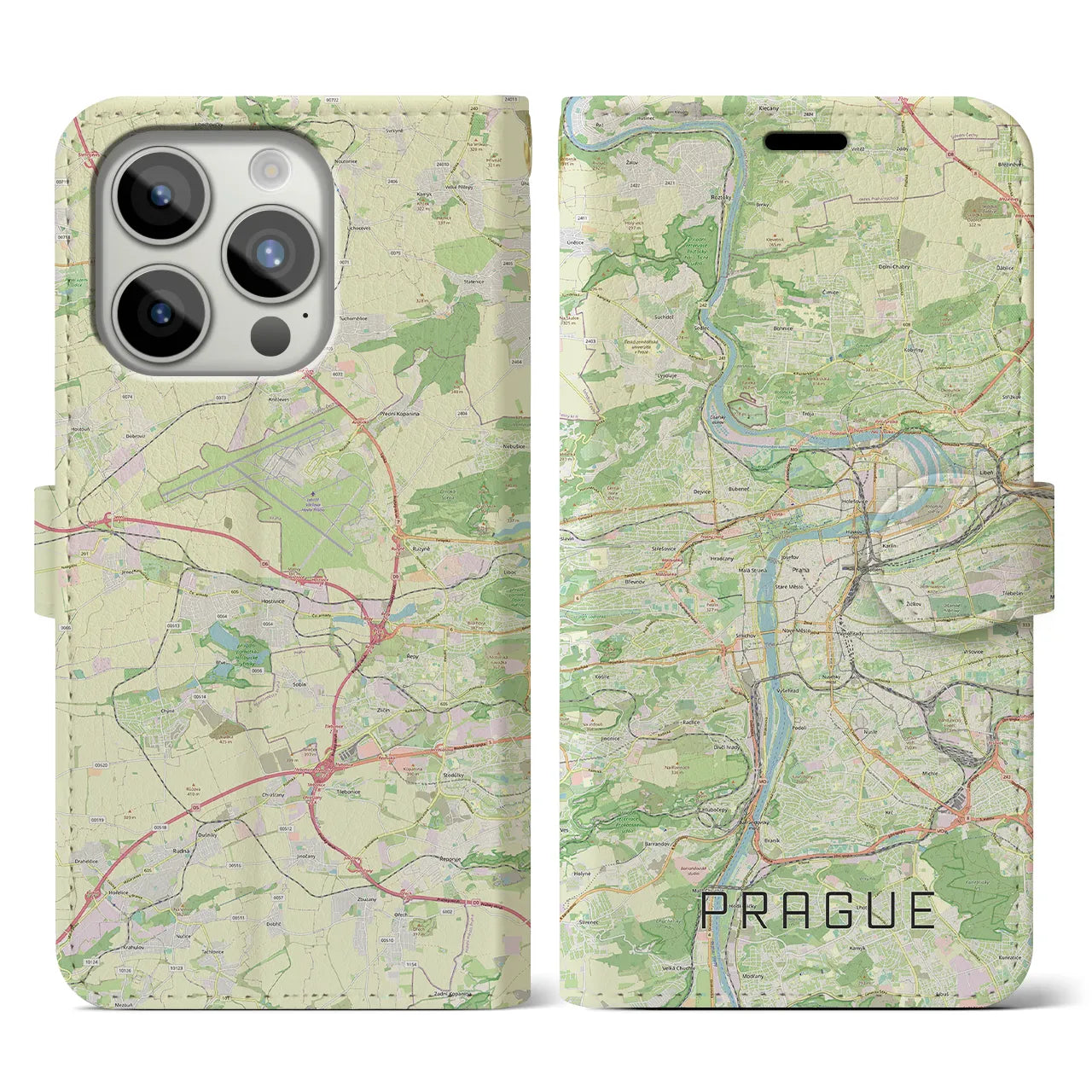 【プラハ(チェコ)】地図柄iPhoneケース(手帳タイプ)ナチュラル・iPhone 15 Pro 用