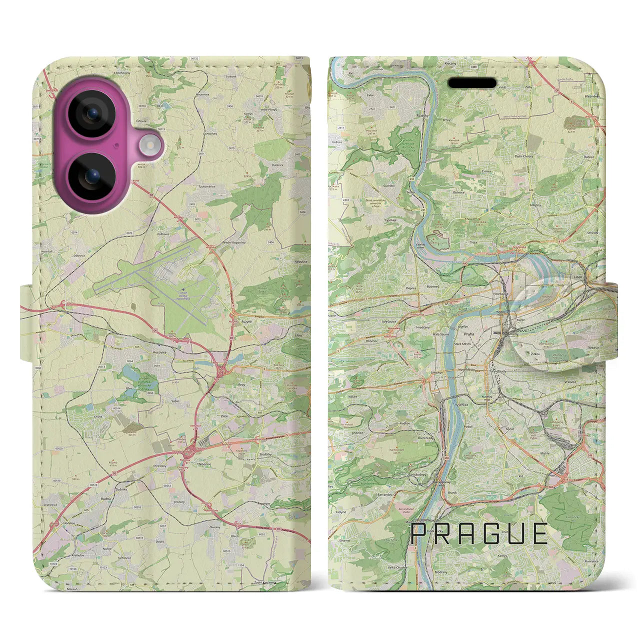 【プラハ(チェコ)】地図柄iPhoneケース(手帳タイプ)ナチュラル・iPhone 16 Pro 用