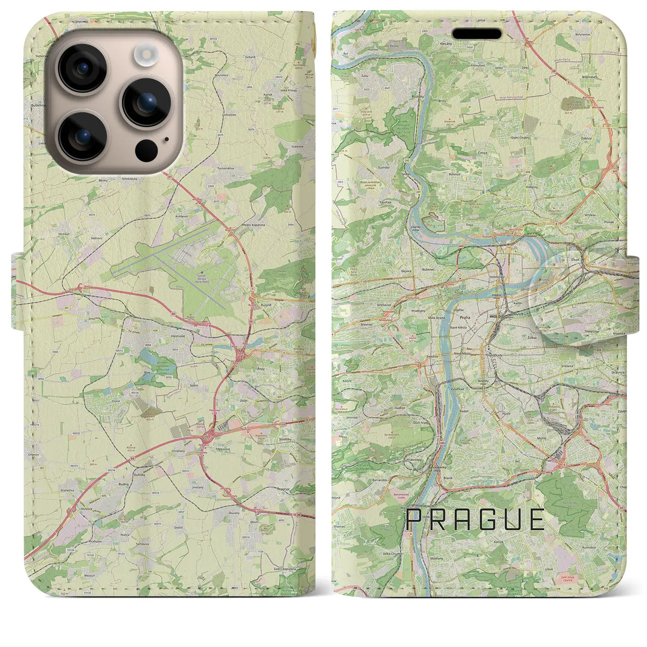 【プラハ(チェコ)】地図柄iPhoneケース(手帳タイプ)ナチュラル・iPhone 16 Plus 用