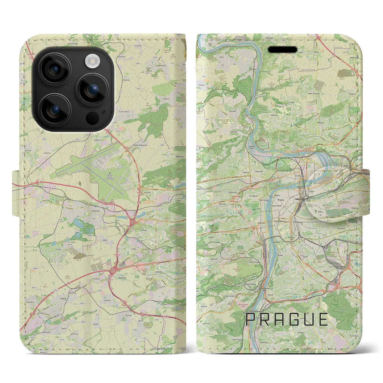 【プラハ(チェコ)】地図柄iPhoneケース(手帳タイプ)ナチュラル・iPhone 16 用