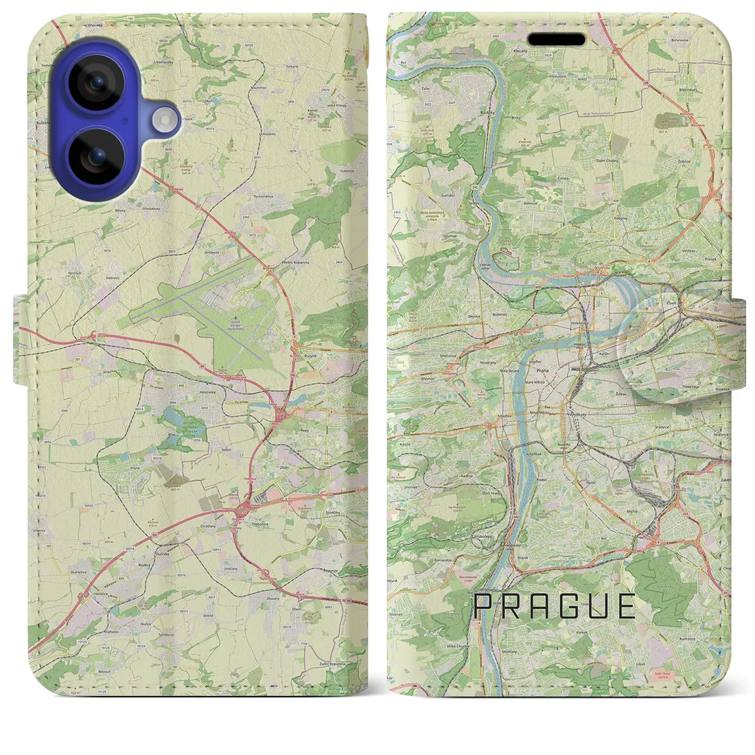 【プラハ(チェコ)】地図柄iPhoneケース(手帳タイプ)ナチュラル・iPhone 16 Pro Max 用