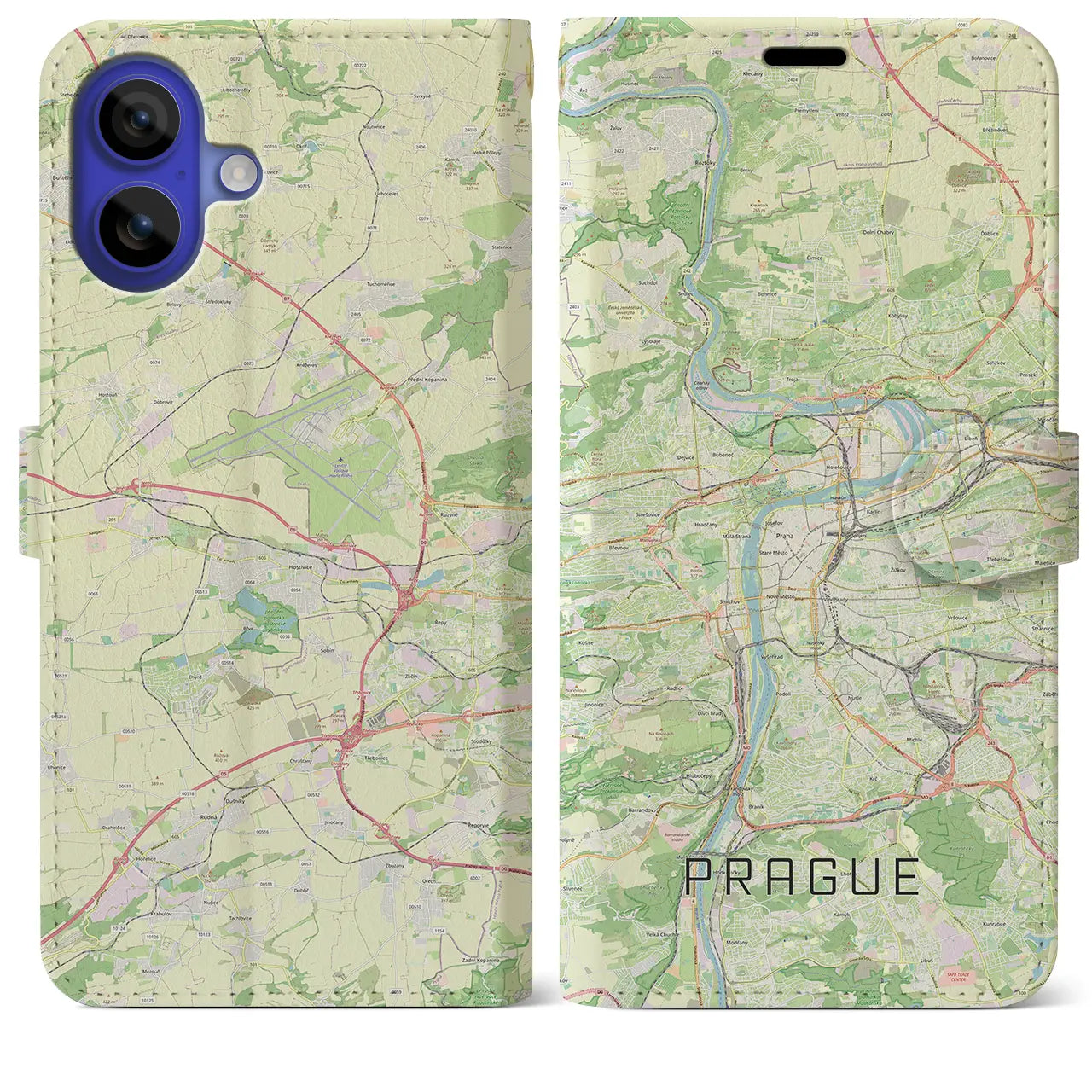 【プラハ(チェコ)】地図柄iPhoneケース(手帳タイプ)ナチュラル・iPhone 16 Pro Max 用