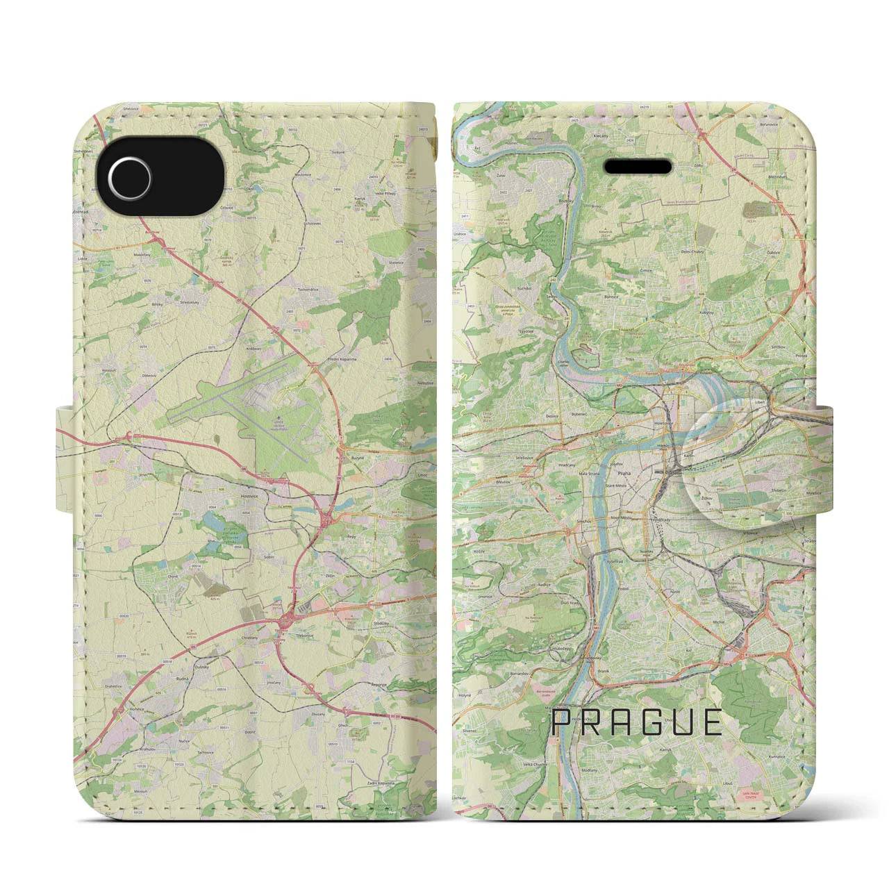 【プラハ(チェコ)】地図柄iPhoneケース(手帳タイプ)ナチュラル・iPhone SE(第3 / 第2世代) / 8 / 7 / 6s / 6 用