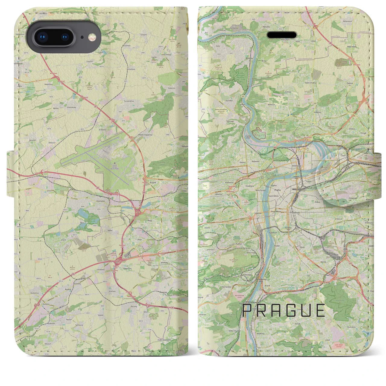 【プラハ(チェコ)】地図柄iPhoneケース(手帳タイプ)ナチュラル・iPhone 8Plus /7Plus / 6sPlus / 6Plus 用