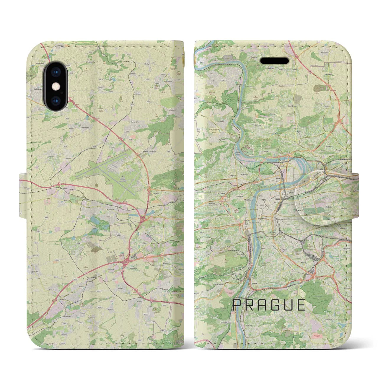 【プラハ(チェコ)】地図柄iPhoneケース(手帳タイプ)ナチュラル・iPhone XS / X 用