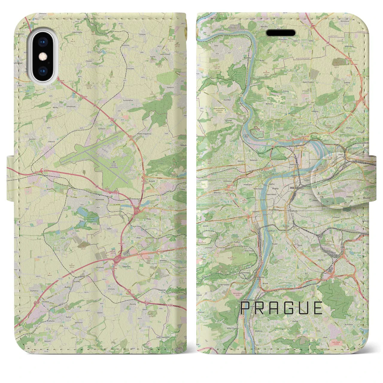 【プラハ(チェコ)】地図柄iPhoneケース(手帳タイプ)ナチュラル・iPhone XS Max 用