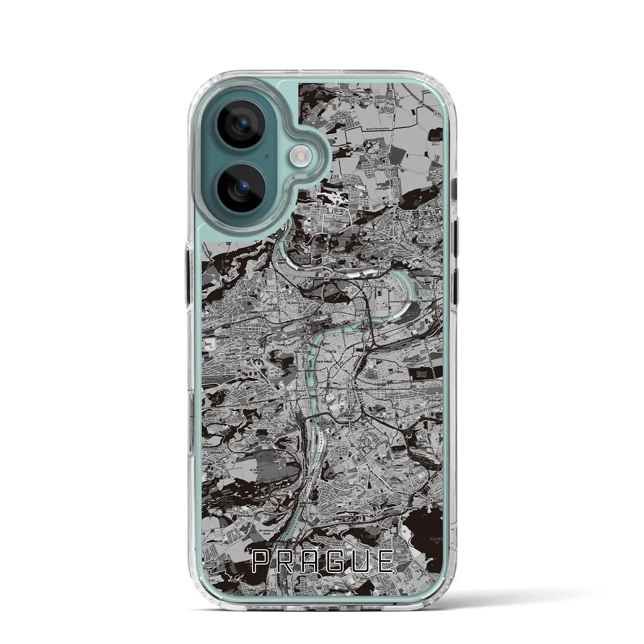 【プラハ(チェコ)】地図柄iPhoneケース(MagSafeタイプ)モノトーン・iPhone 16 Pro 用