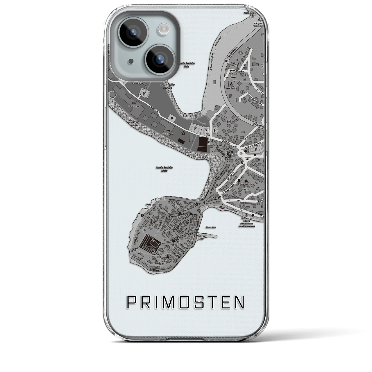 【プリモシュテン(クロアチア)】地図柄iPhoneケース(クリアタイプ)