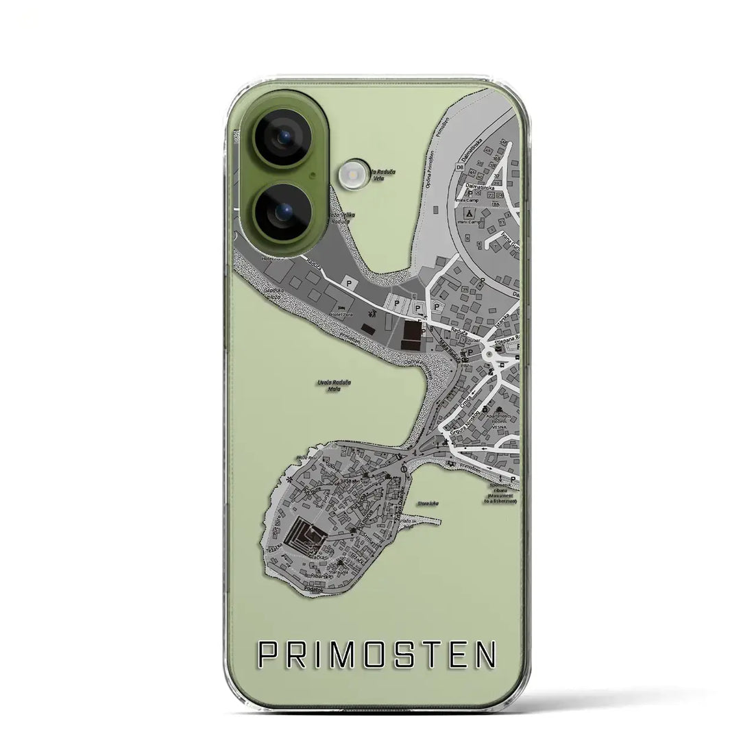 【プリモシュテン(クロアチア)】地図柄iPhoneケース(クリアタイプ)モノトーン・iPhone 17 Pro Max 用