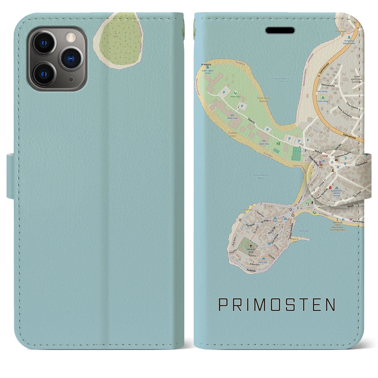 【プリモシュテン(クロアチア)】地図柄iPhoneケース(手帳タイプ)ナチュラル・iPhone 11 Pro Max 用
