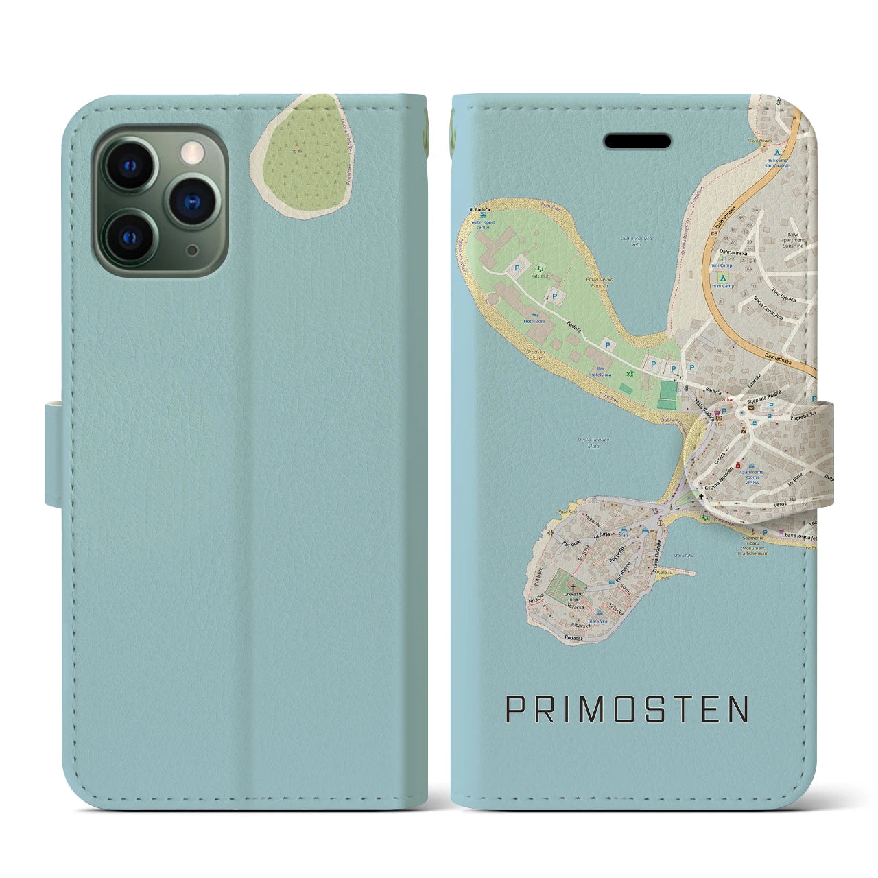 【プリモシュテン(クロアチア)】地図柄iPhoneケース(手帳タイプ)ナチュラル・iPhone 11 Pro 用
