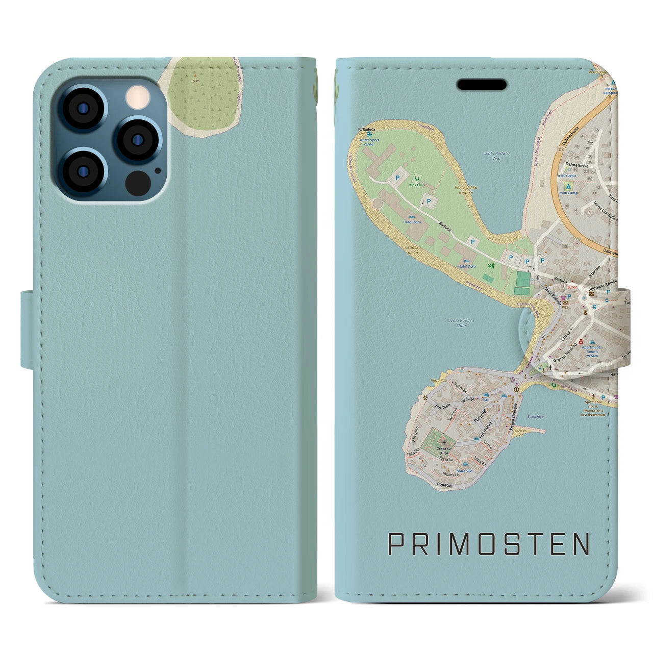 【プリモシュテン(クロアチア)】地図柄iPhoneケース(手帳タイプ)ナチュラル・iPhone 12 / 12 Pro 用
