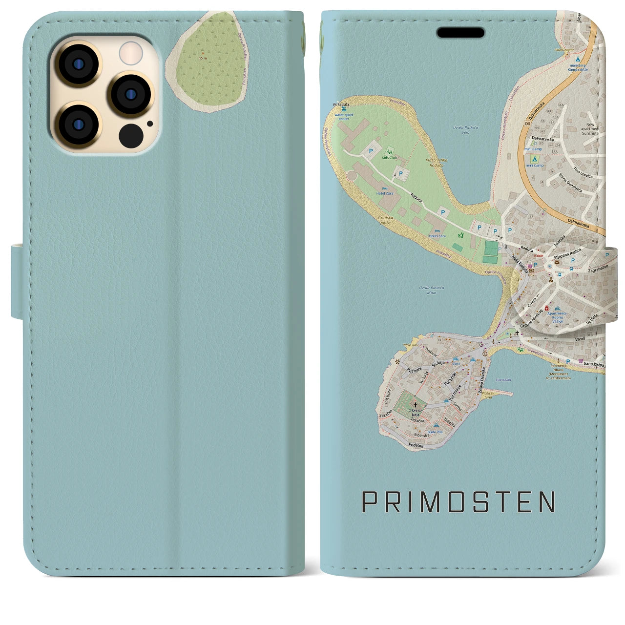【プリモシュテン(クロアチア)】地図柄iPhoneケース(手帳タイプ)ナチュラル・iPhone 12 Pro Max 用