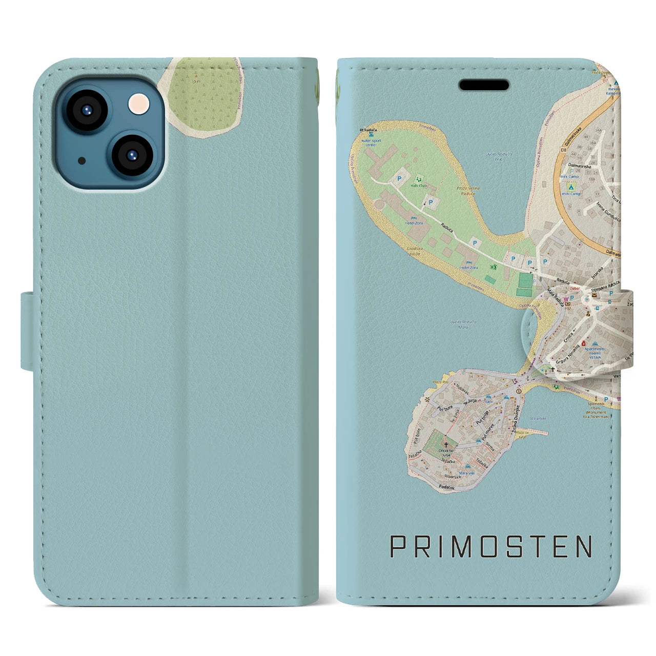 【プリモシュテン(クロアチア)】地図柄iPhoneケース(手帳タイプ)ナチュラル・iPhone 13 用