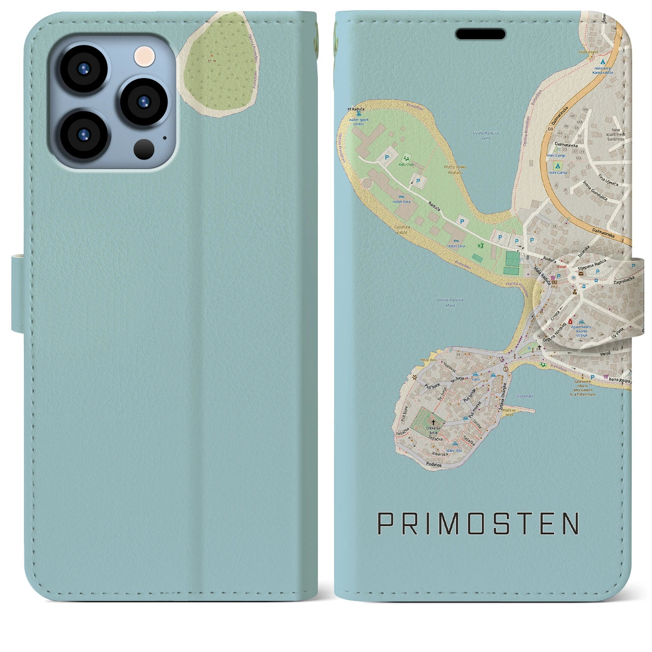 【プリモシュテン(クロアチア)】地図柄iPhoneケース(手帳タイプ)ナチュラル・iPhone 13 Pro Max 用