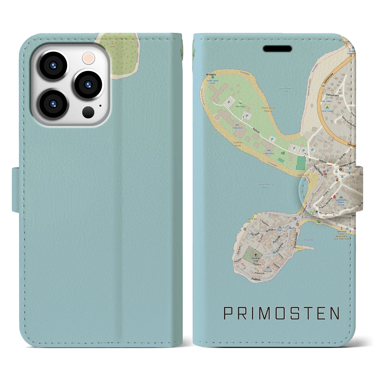 【プリモシュテン(クロアチア)】地図柄iPhoneケース(手帳タイプ)ナチュラル・iPhone 13 Pro 用
