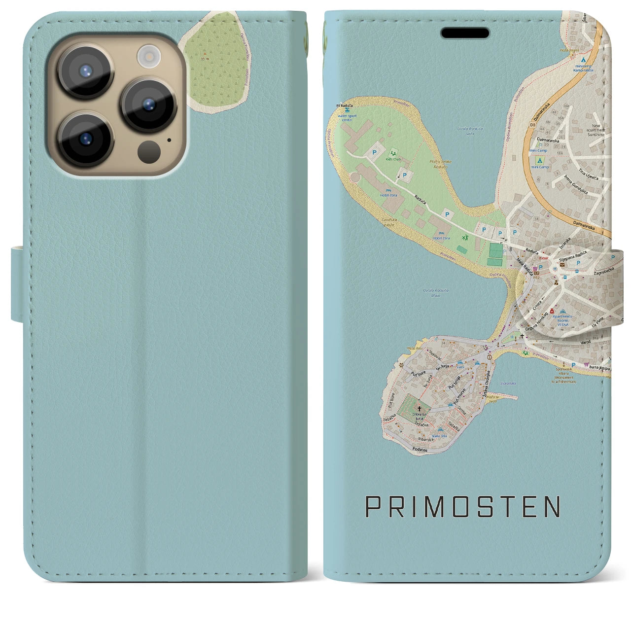 【プリモシュテン(クロアチア)】地図柄iPhoneケース(手帳タイプ)ナチュラル・iPhone 14 Pro Max 用