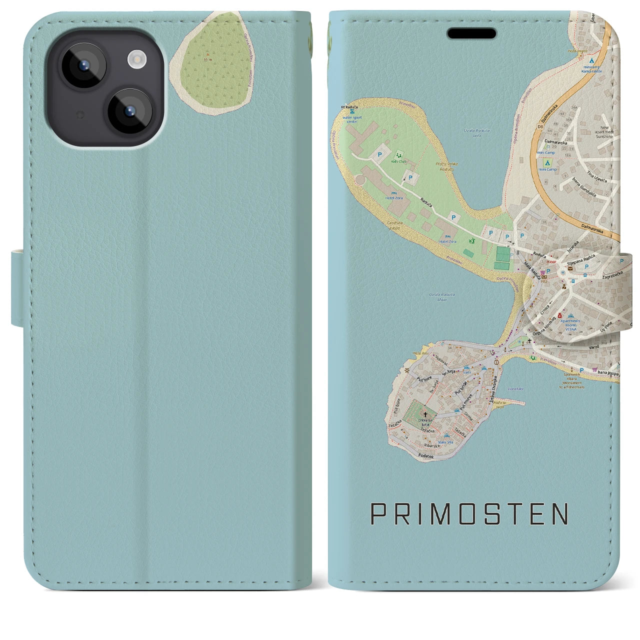 【プリモシュテン(クロアチア)】地図柄iPhoneケース(手帳タイプ)ナチュラル・iPhone 14 Plus 用