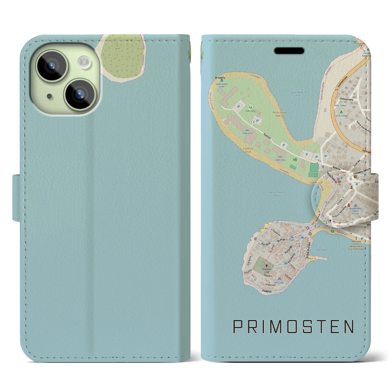 【プリモシュテン(クロアチア)】地図柄iPhoneケース(手帳タイプ)ナチュラル・iPhone 15 用