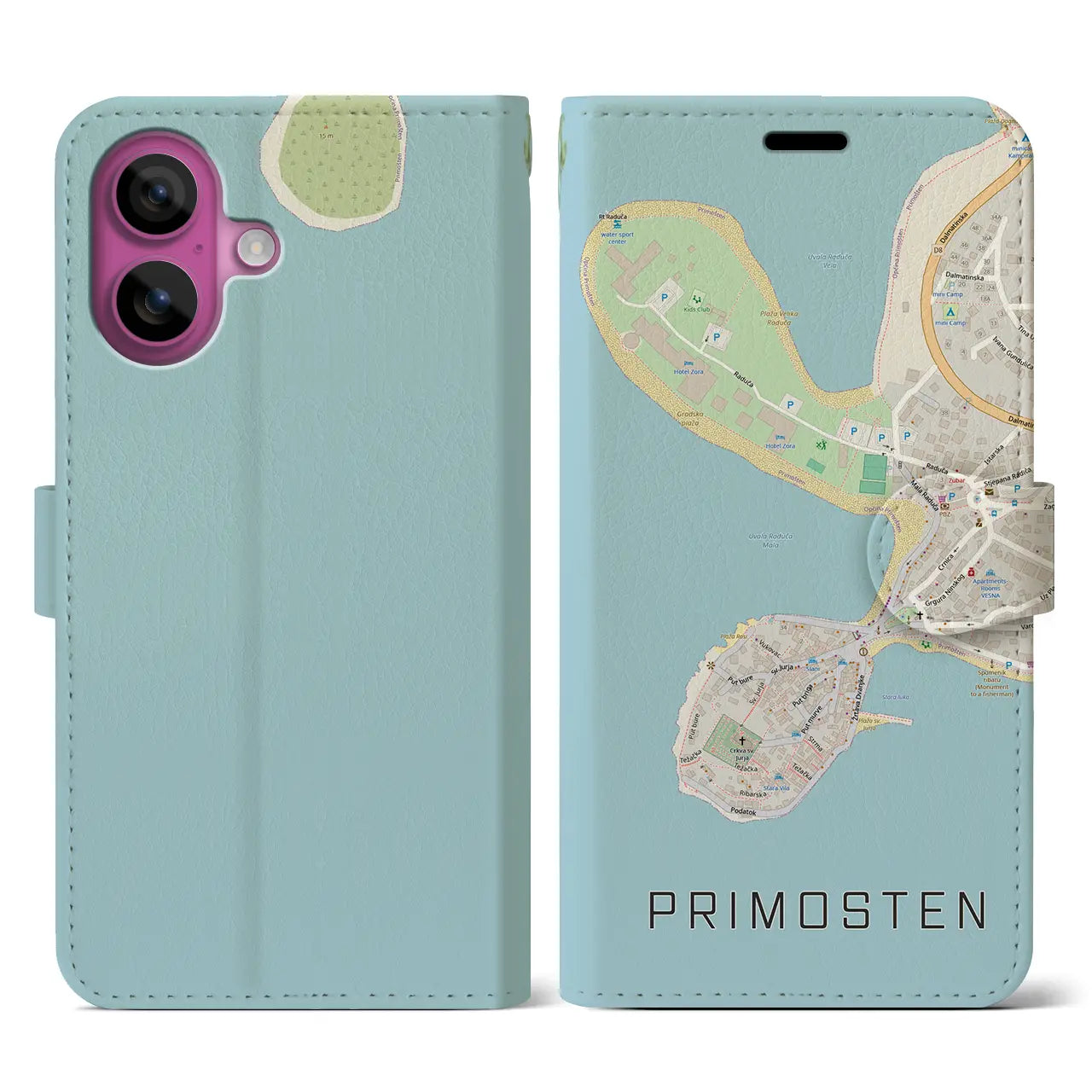 【プリモシュテン(クロアチア)】地図柄iPhoneケース(手帳タイプ)ナチュラル・iPhone 16 Pro 用