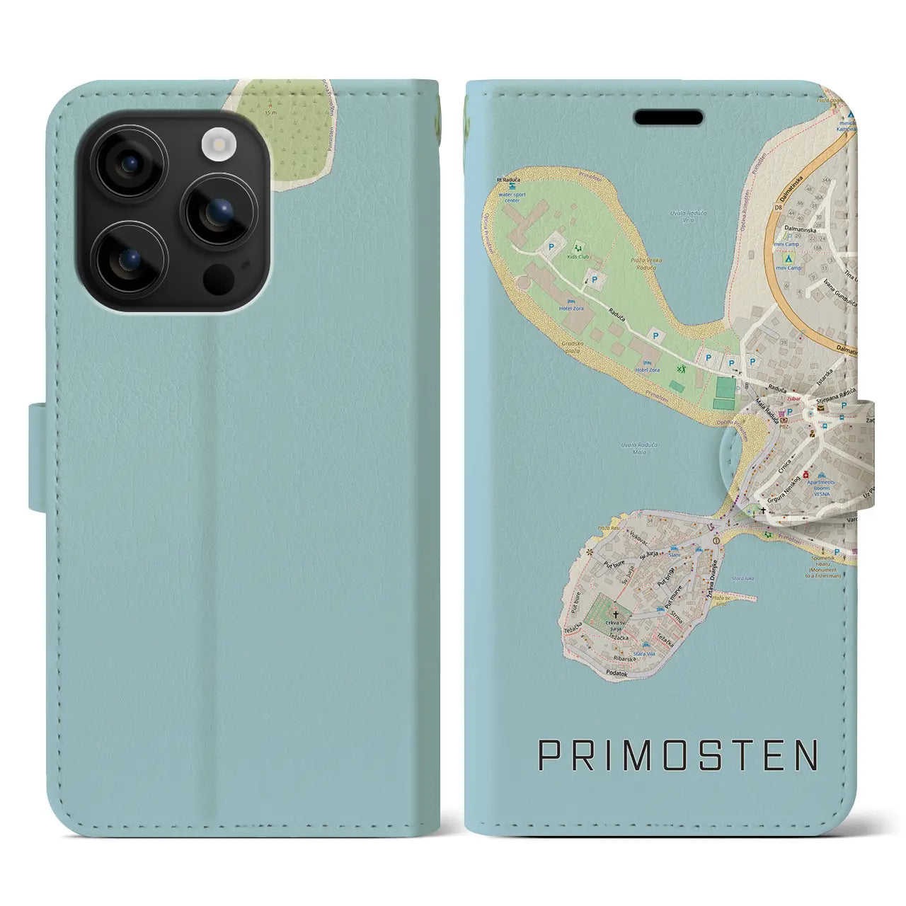 【プリモシュテン(クロアチア)】地図柄iPhoneケース(手帳タイプ)ナチュラル・iPhone 16 用