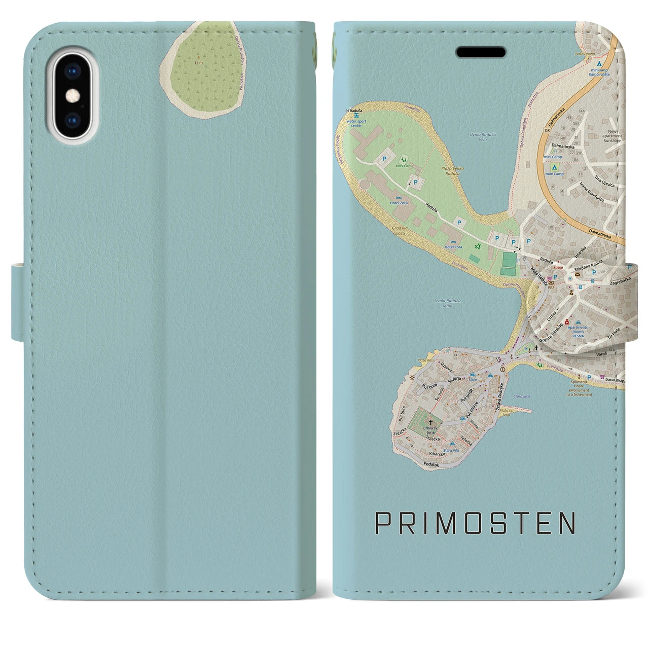 【プリモシュテン(クロアチア)】地図柄iPhoneケース(手帳タイプ)ナチュラル・iPhone XS Max 用