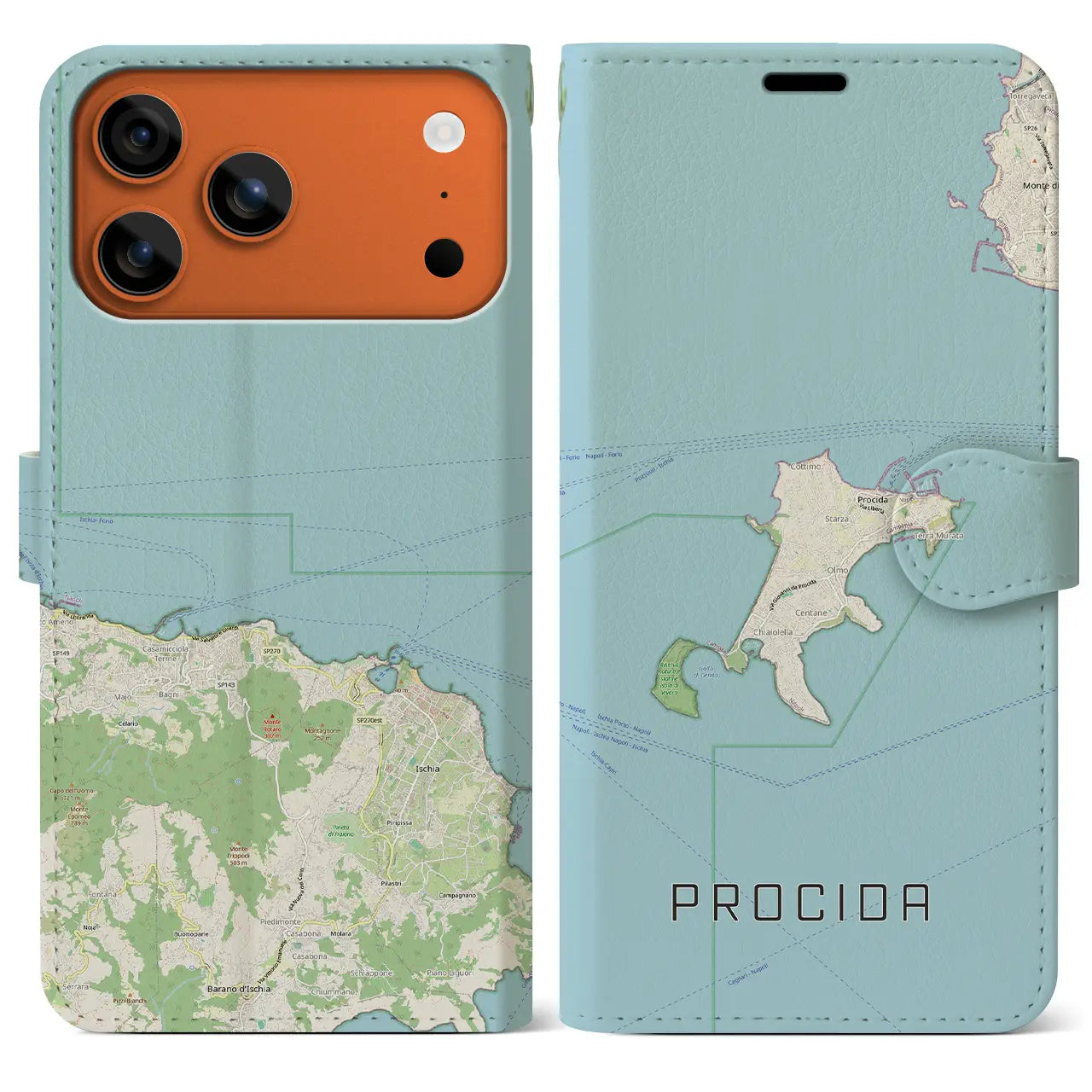 【プローチダ(イタリア)】地図柄iPhoneケース(手帳タイプ)モノトーン・iPhone 17 Pro Max 用