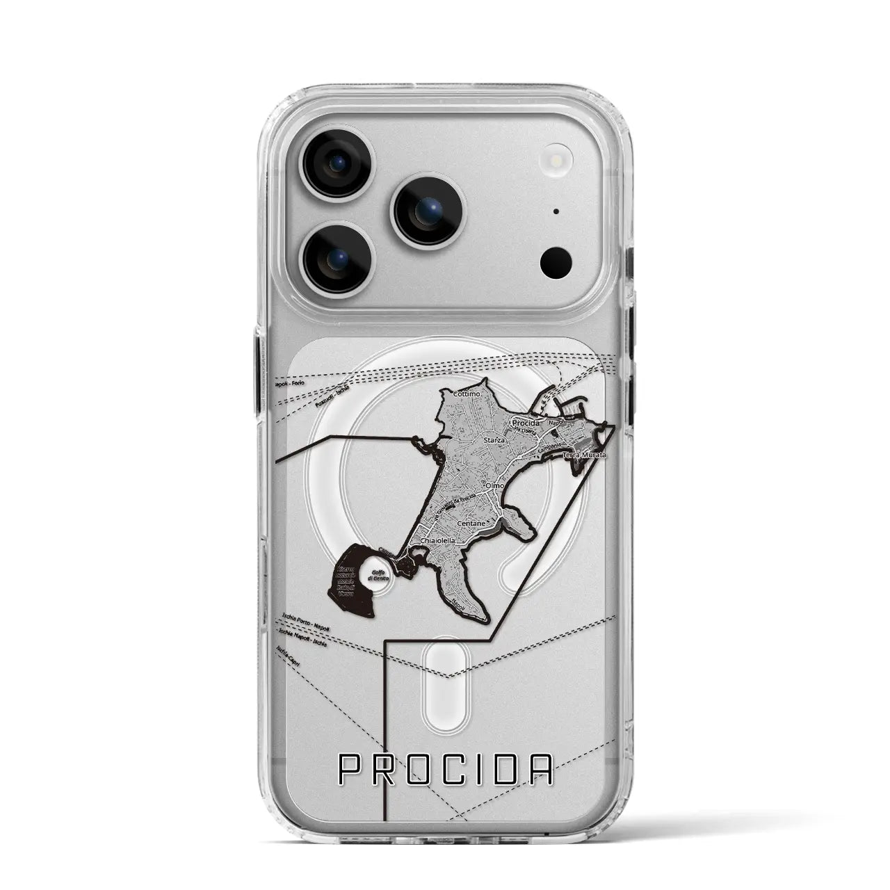 【プローチダ(イタリア)】地図柄iPhoneケース(MagSafeタイプ)モノトーン・iPhone 17 Pro Max 用