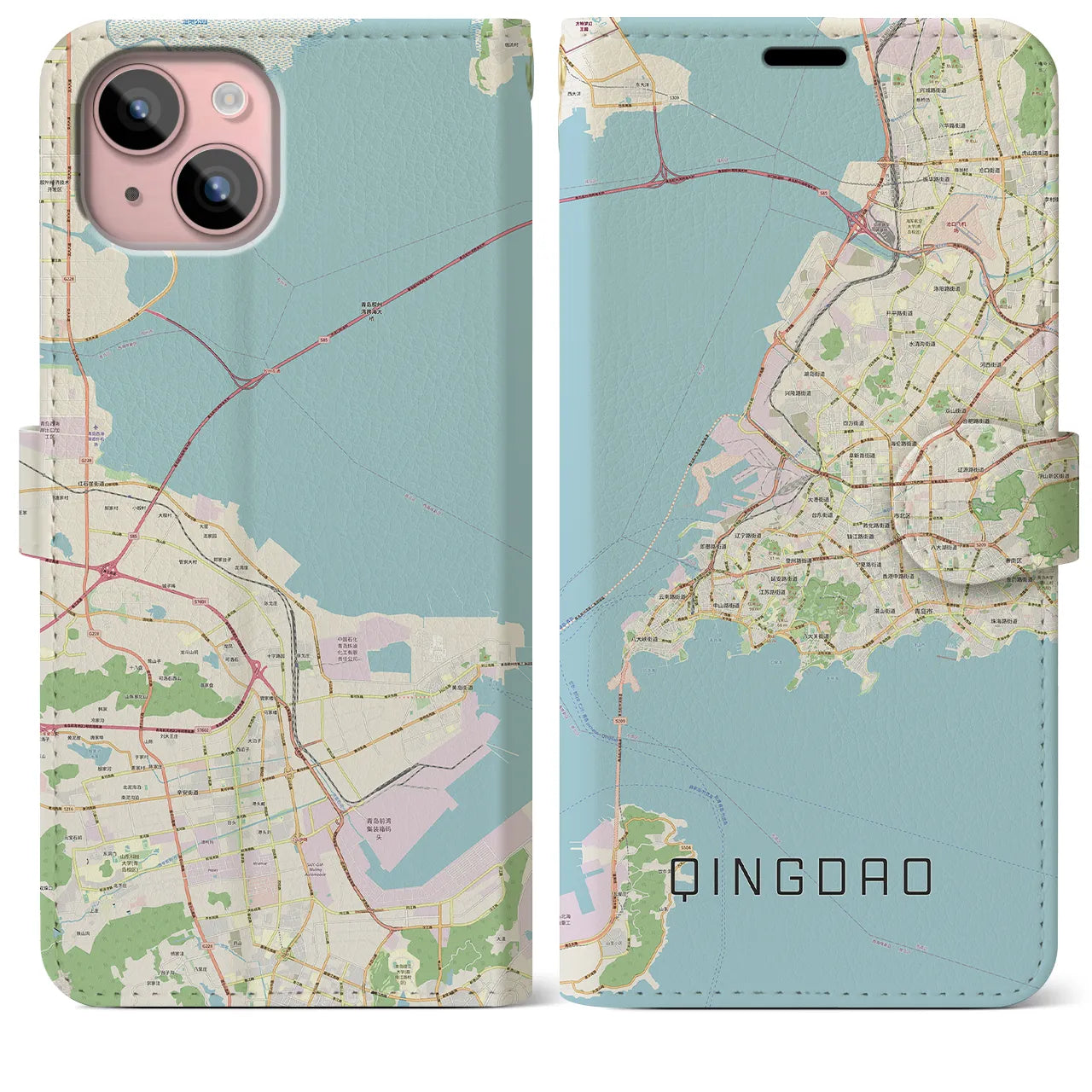 【青島(中華人民共和国)】地図柄iPhoneケース(手帳タイプ)