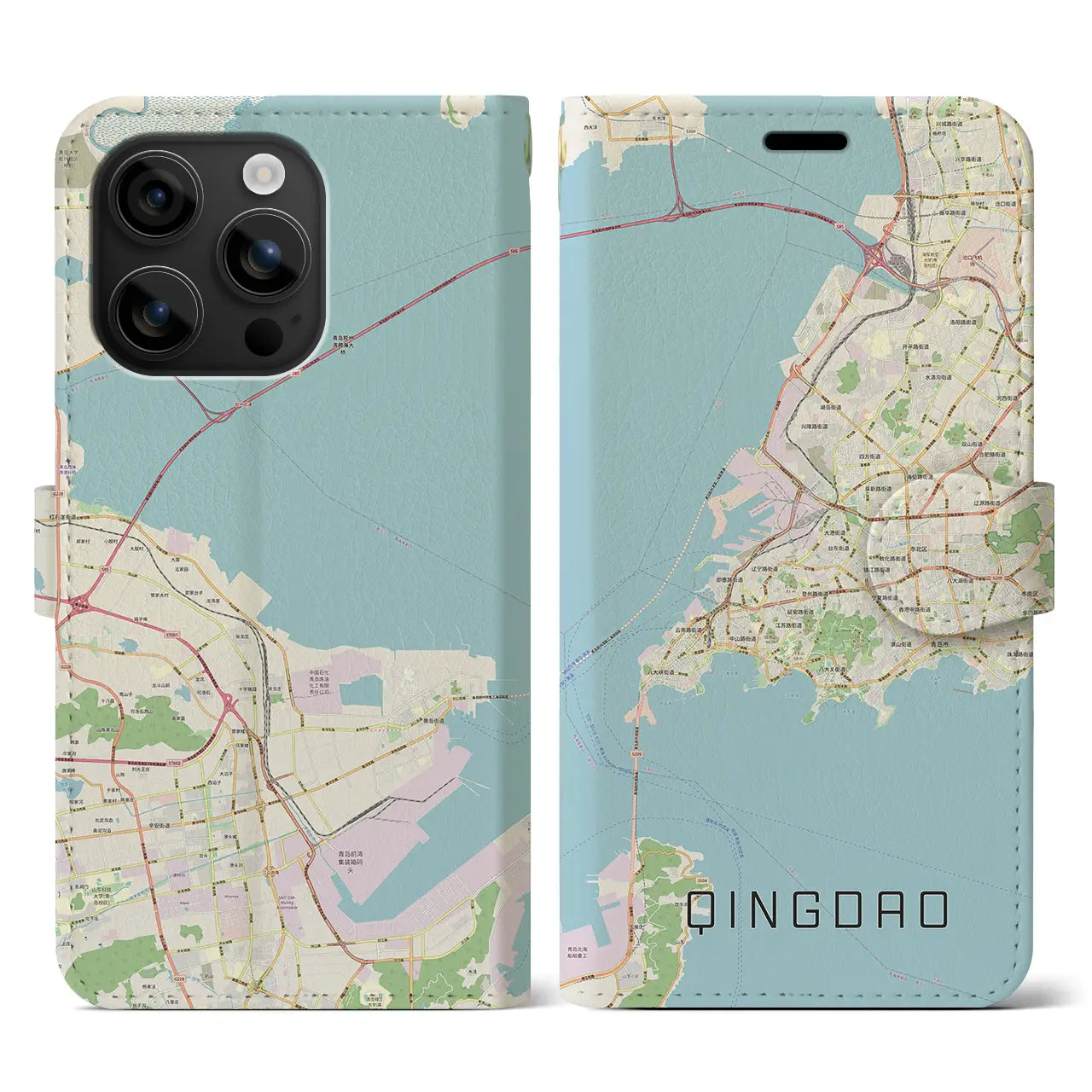 【青島(中華人民共和国)】地図柄iPhoneケース(手帳タイプ)ナチュラル・iPhone 16 用