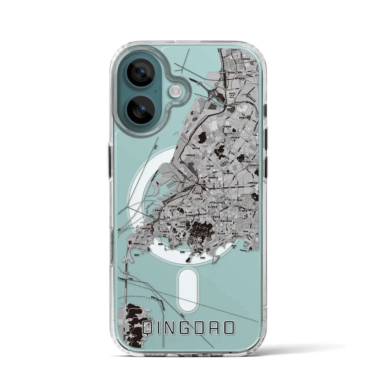 【青島(中華人民共和国)】地図柄iPhoneケース(MagSafeタイプ)モノトーン・iPhone 16 Pro 用