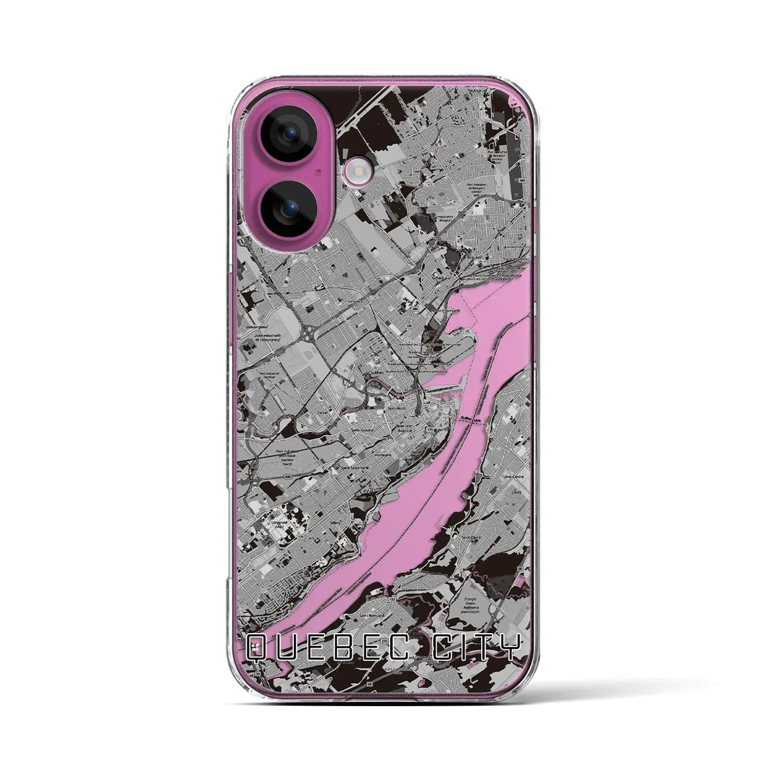 【ケベック・シティー(カナダ)】地図柄iPhoneケース(クリアタイプ)モノトーン・iPhone 16 Pro 用