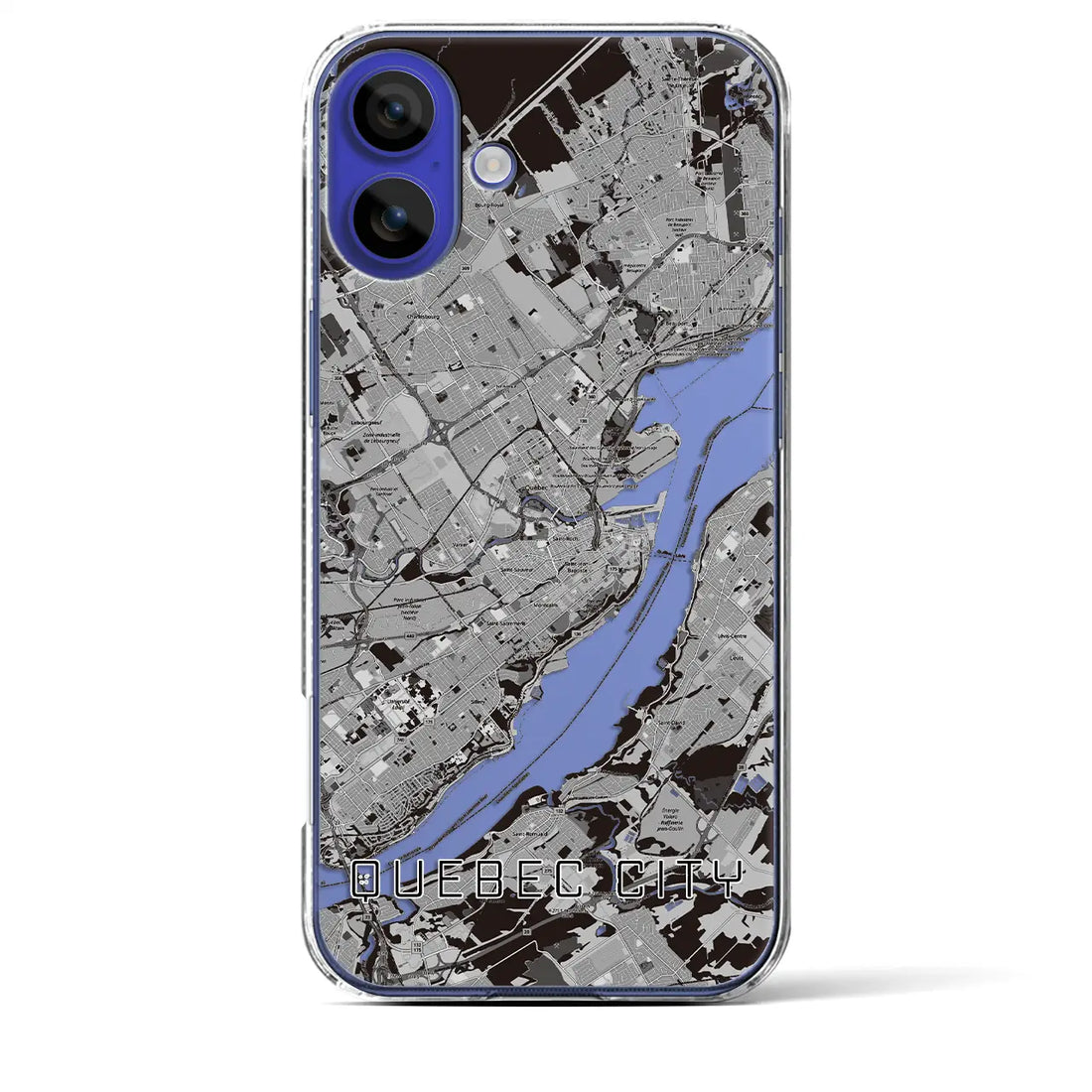 【ケベック・シティー(カナダ)】地図柄iPhoneケース(クリアタイプ)モノトーン・iPhone 16 Pro Max 用