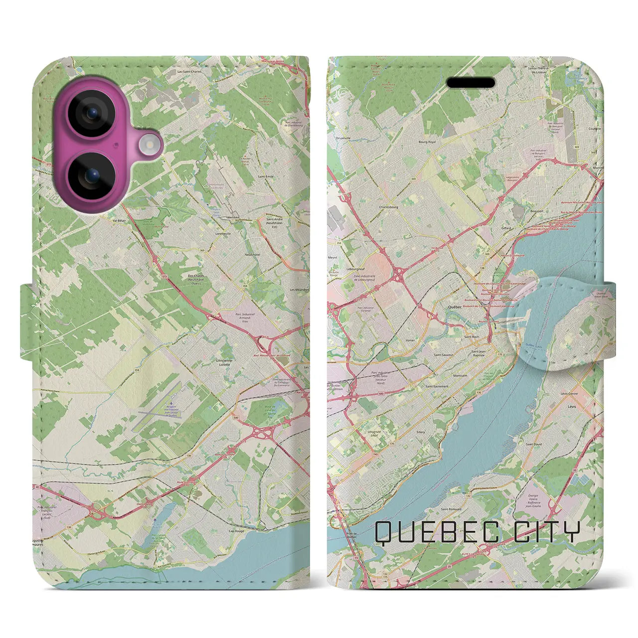 【ケベック・シティー(カナダ)】地図柄iPhoneケース(手帳タイプ)ナチュラル・iPhone 16 Pro 用