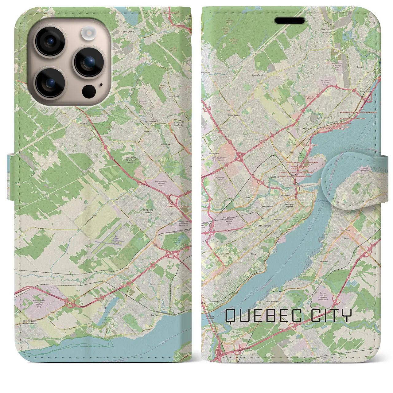 【ケベック・シティー(カナダ)】地図柄iPhoneケース(手帳タイプ)ナチュラル・iPhone 16 Plus 用