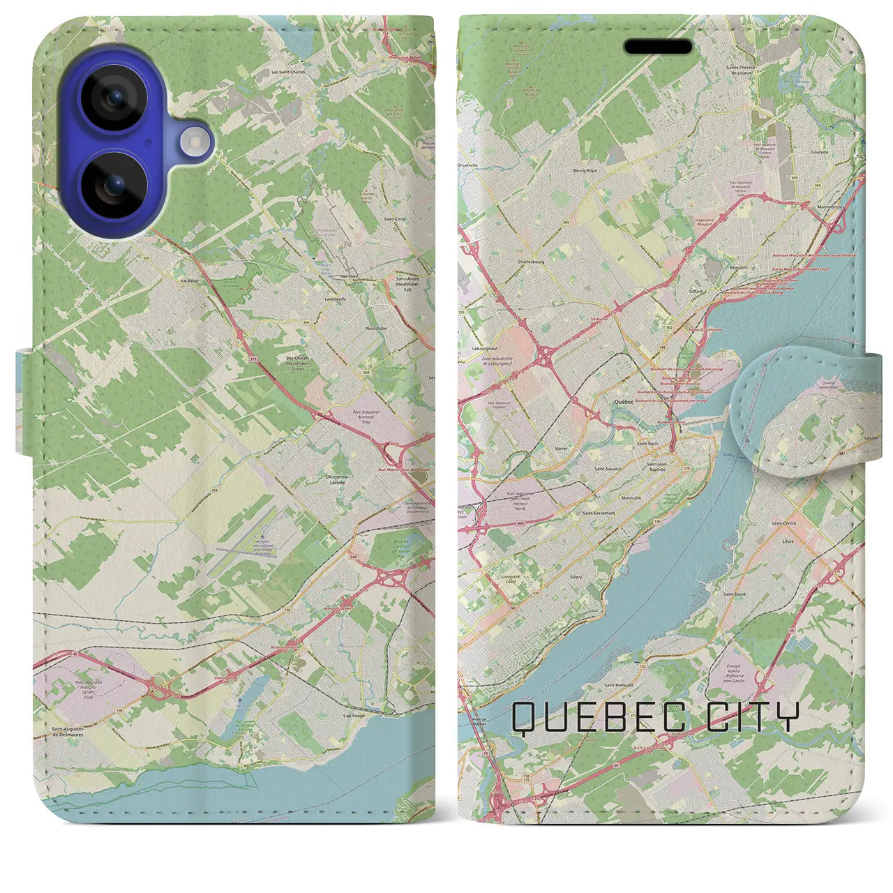 【ケベック・シティー(カナダ)】地図柄iPhoneケース(手帳タイプ)ナチュラル・iPhone 16 Pro Max 用