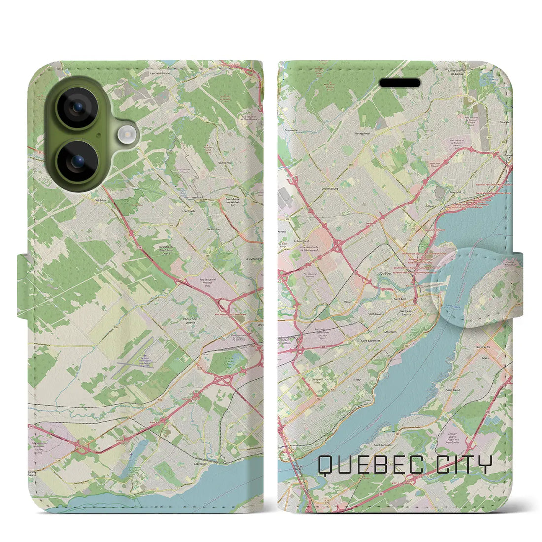 【ケベック・シティー(カナダ)】地図柄iPhoneケース(手帳タイプ)ナチュラル・iPhone 17 Pro Max 用