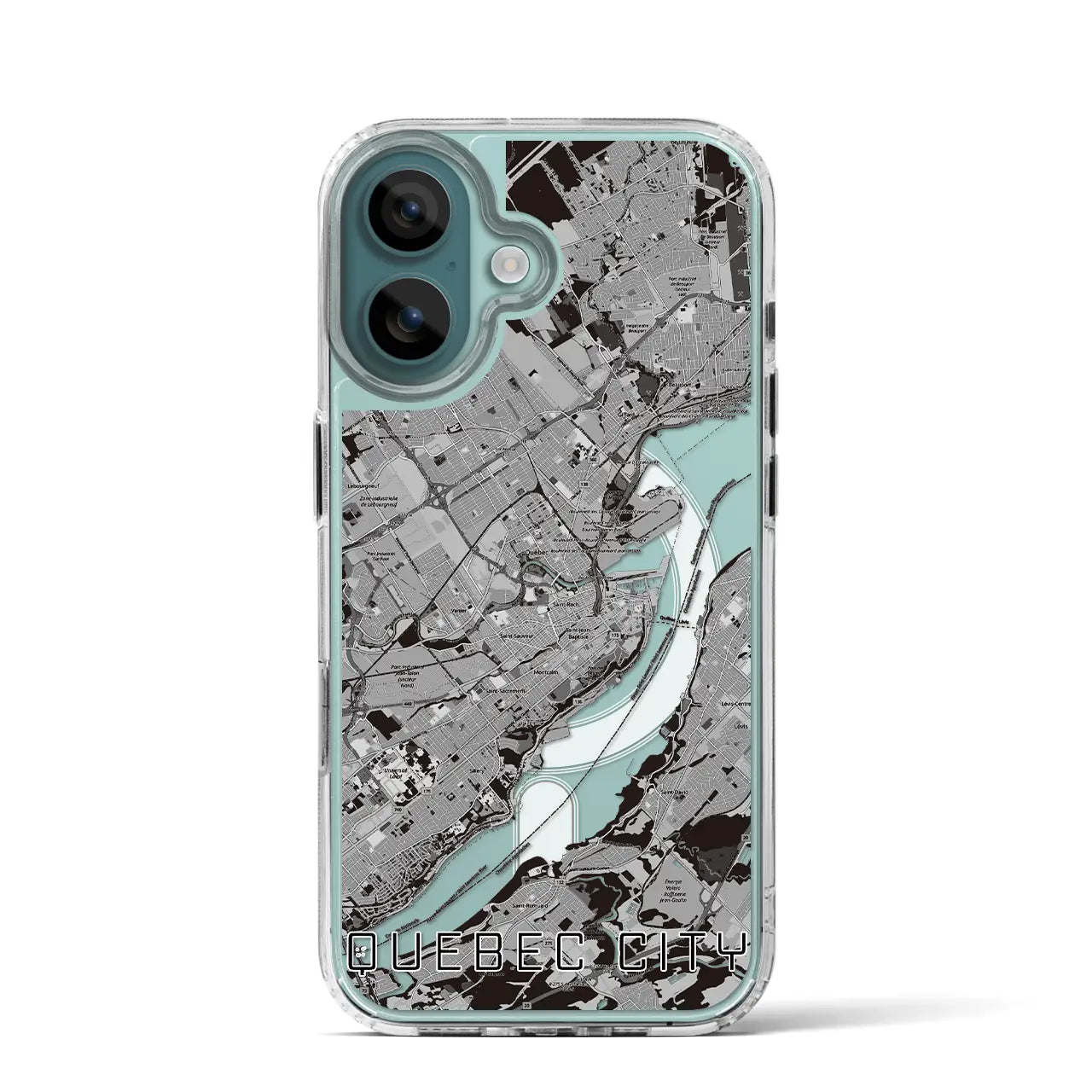 【ケベック・シティー(カナダ)】地図柄iPhoneケース(MagSafeタイプ)モノトーン・iPhone 16 Pro 用