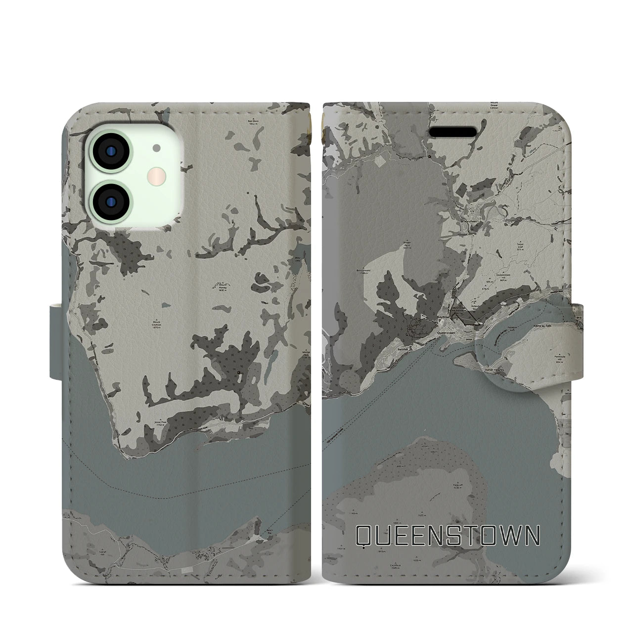 【クイーンズタウン(ニュージーランド)】地図柄iPhoneケース(手帳タイプ)