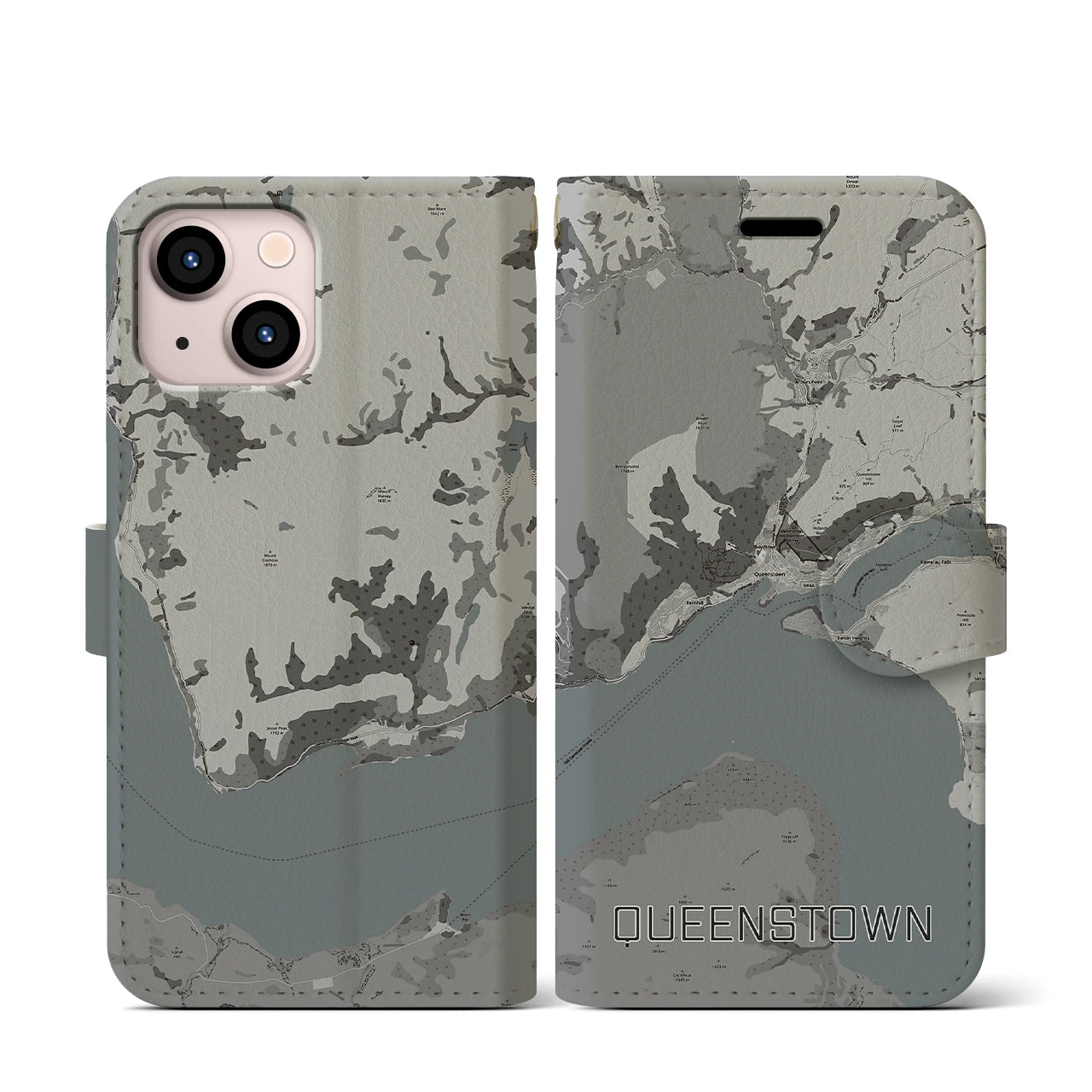 【クイーンズタウン(ニュージーランド)】地図柄iPhoneケース(手帳タイプ)