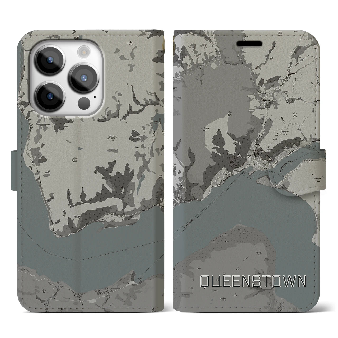 【クイーンズタウン(ニュージーランド)】地図柄iPhoneケース(手帳タイプ)
